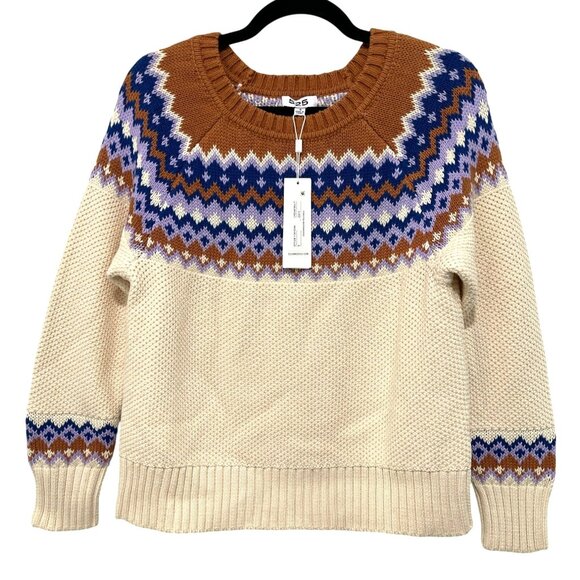 525 Fair Isle Sweater Cream Size Small Cotton Blend NWT - Picture 4 of 7